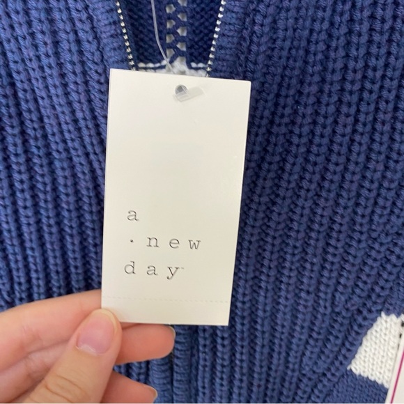 Quarter Zip Collared Pullover Sweater Blue White Stripe A New Day Sz XXL - Picture 12 of 15
